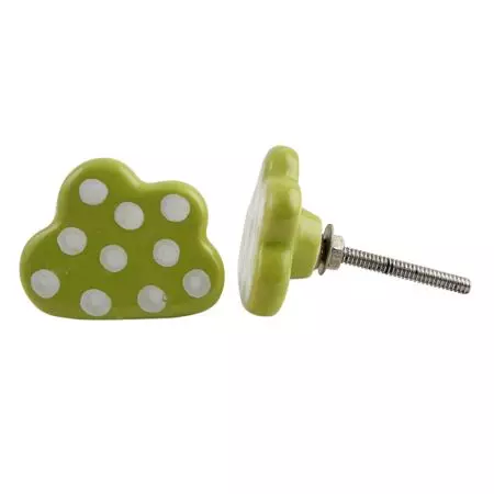 Lime White Dot Cloud Ceramic Cabinet Knob